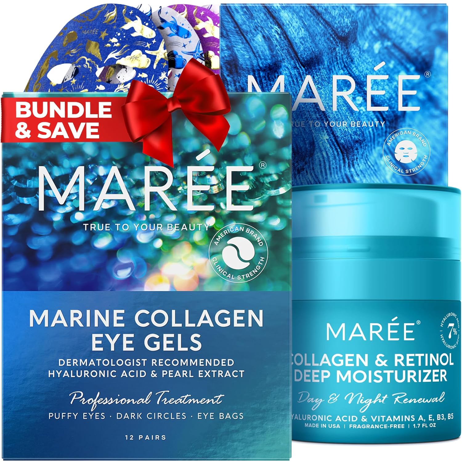 MAREE Skincare Essentials Bundle - Eye Gels Facial Masks Face Cream - Under Eye Gels for Puffy Eyes