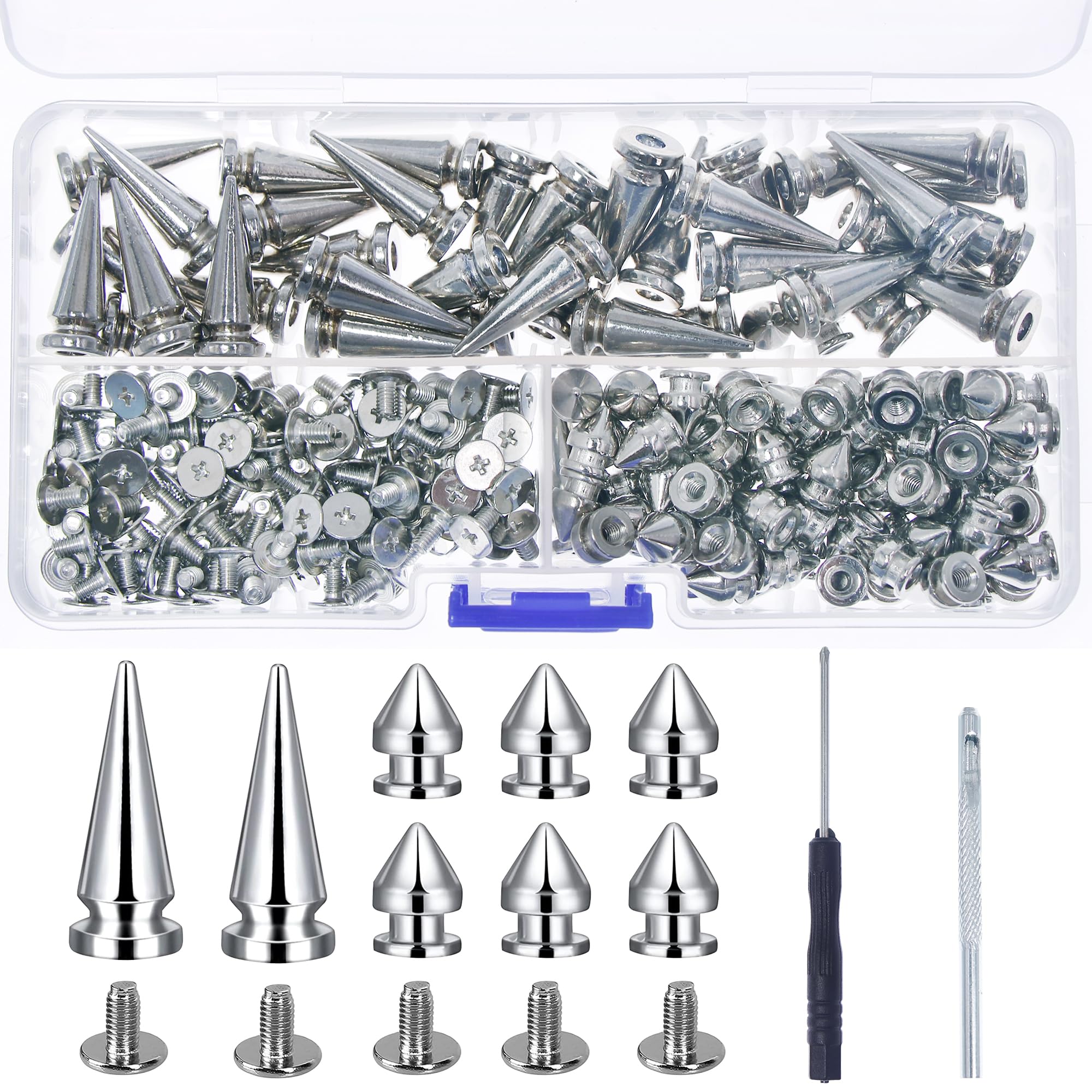 120sets Studs and Spikes,Punk Spikes,Metal Silver Spikes with Tools for Clothes Shoes Belts Bags Dog Collars