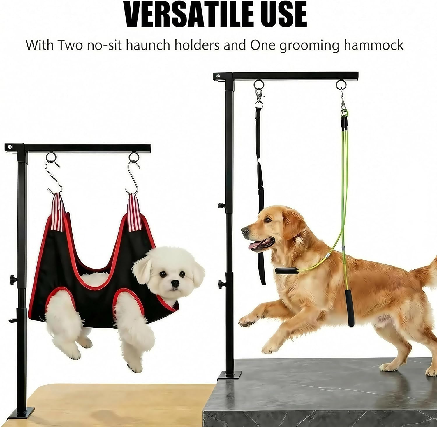 Pet Grooming Arm with Clamp & Hammock, Dog Grooming Supplies for Small Medium Dogs Under 40lbs, Adjustable Grooming Table Arm for Nail Trimming, Anti-Shake Home Grooming Helper