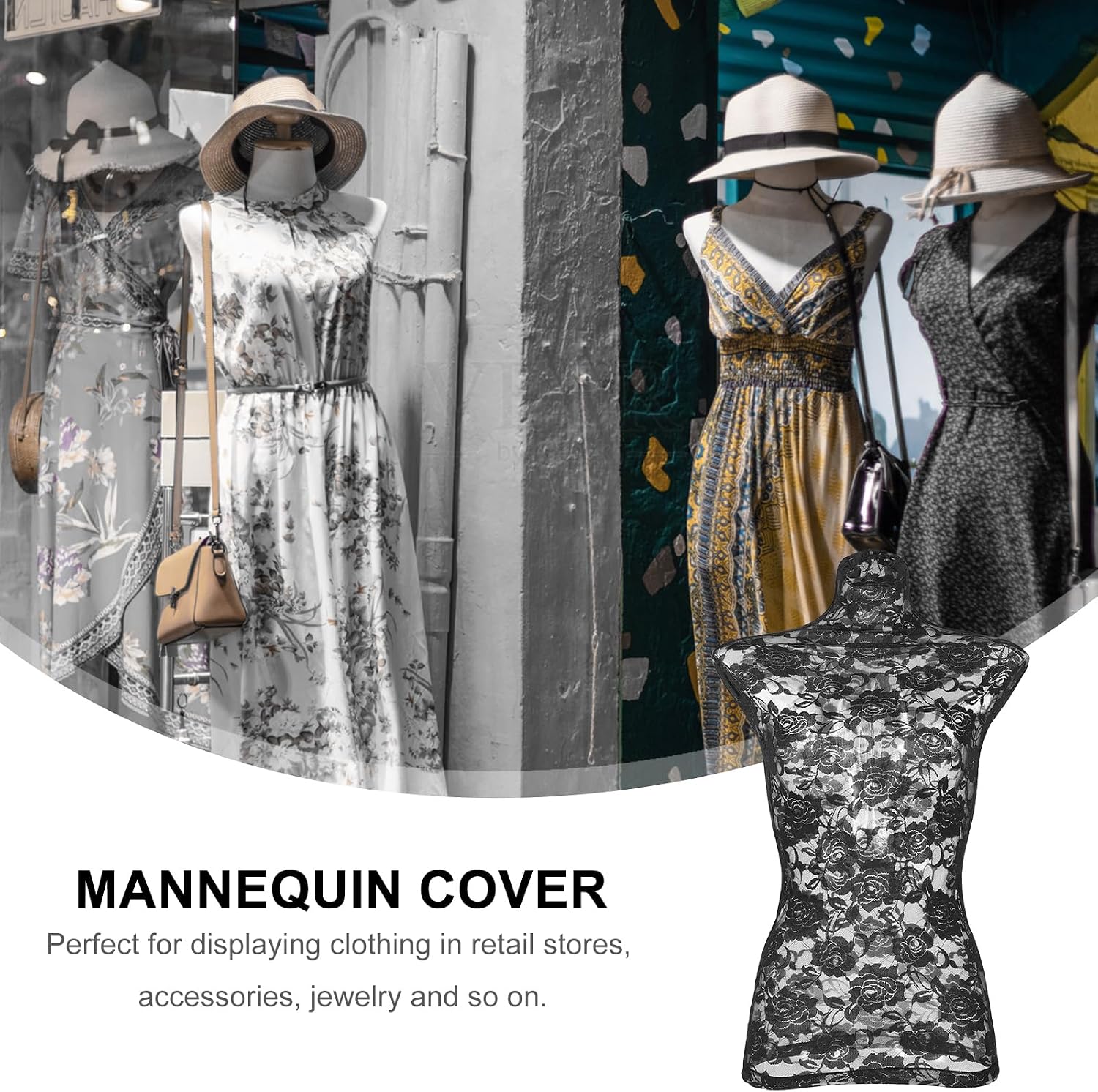 ULTECHNOVO Lace Mannequin Cover Cotton-Lace – Protective Reusable Fabric Dress Form Cover for Retail Studio Boutique Display, Fits Female Torso