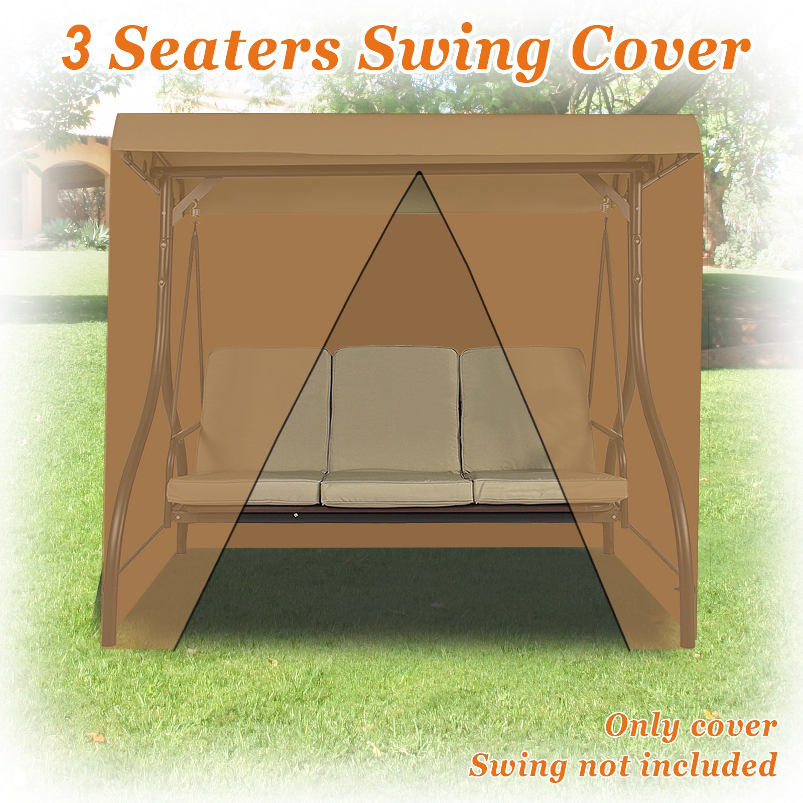 Strong Camel 3 Seater Patio Protective Swing Cover Outdoor Furniture Waterproof Porch Hammock Glider Cover (Tan)