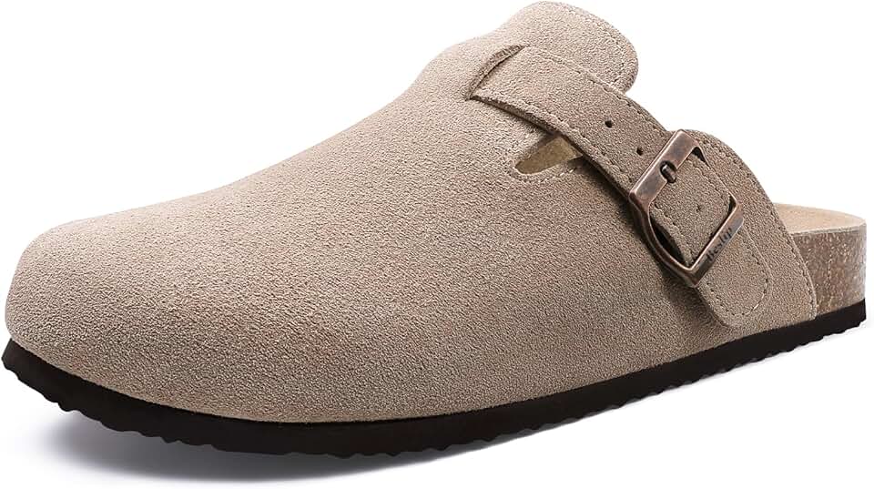 Beslip Wildleder Clog für Damen Weiches Kork Fußbett Leder Pantoletten Komfort Kartoffel Schuhe mit 
