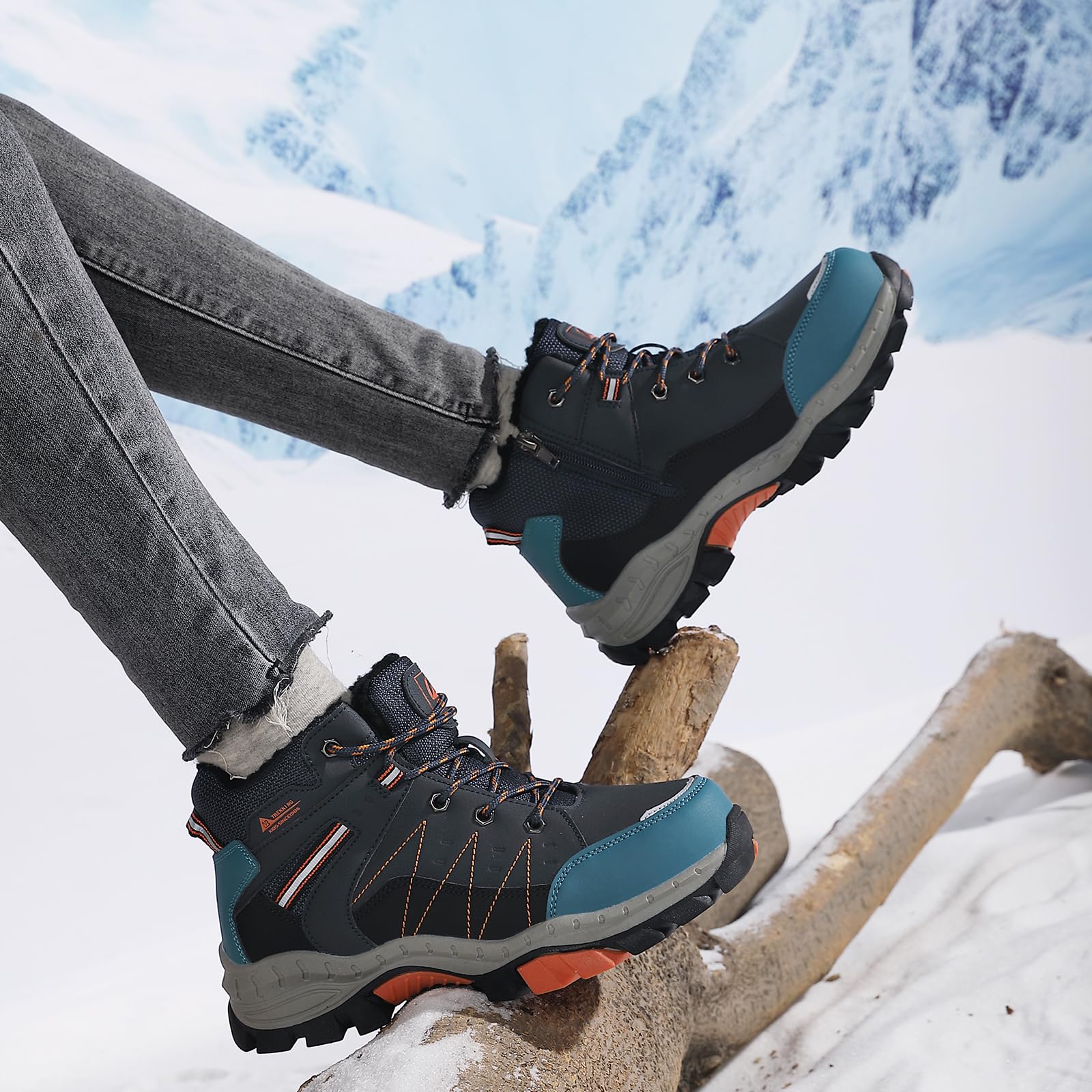ASTERO Botas Niño Invierno 31-38 Hebilla de Acero Algodón Zapatillas Trekking Senderismo Niño Botas Nieve Niño para Botas Montaña Niño Azul 36