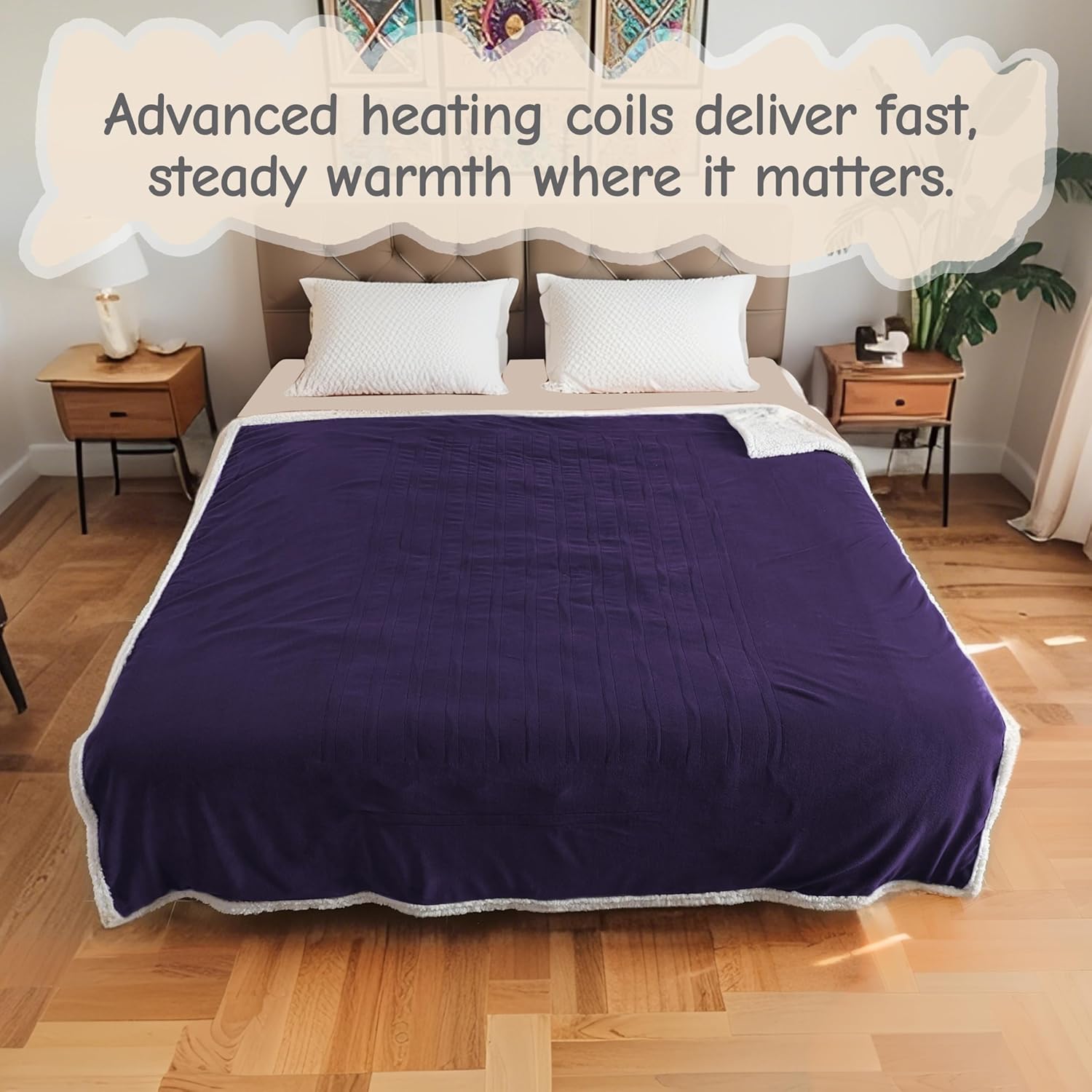 Electric Heated Blanket Full Size 72"x84", Soft Flannel with Overheat Protection, 9 Adjustable Heat Settings & 10-Hour Auto-Off Timer, Fast Heating for Winter Comfort, Dark Purple - Image 8