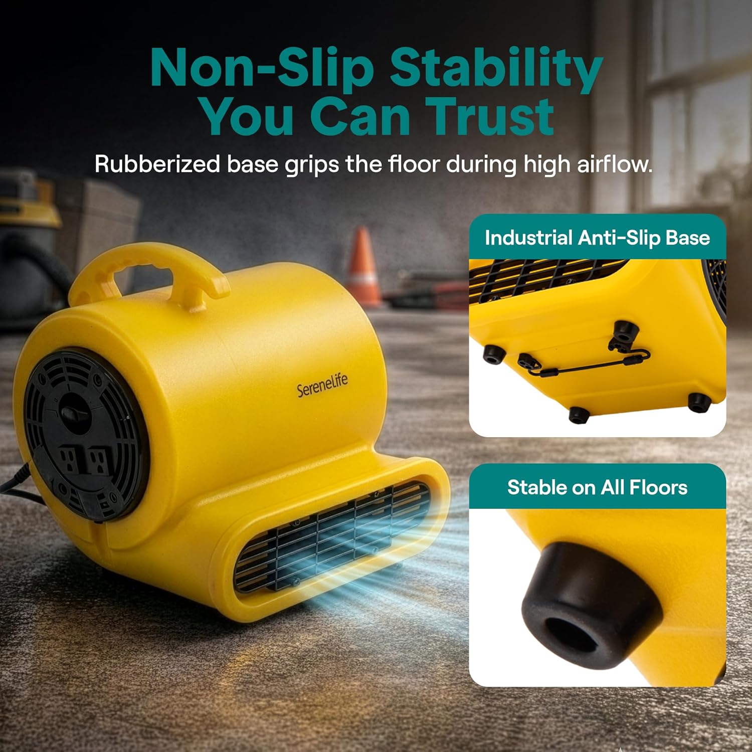 SereneLife Air Mover Blower Fan 2500 CFM – Powerful High Performance 3-Speed Fan for Floor & Carpet Drying, Portable Floor Fan w/Adjustable Tilt, Plug Multiple Units for Home Garage & Restoration Use