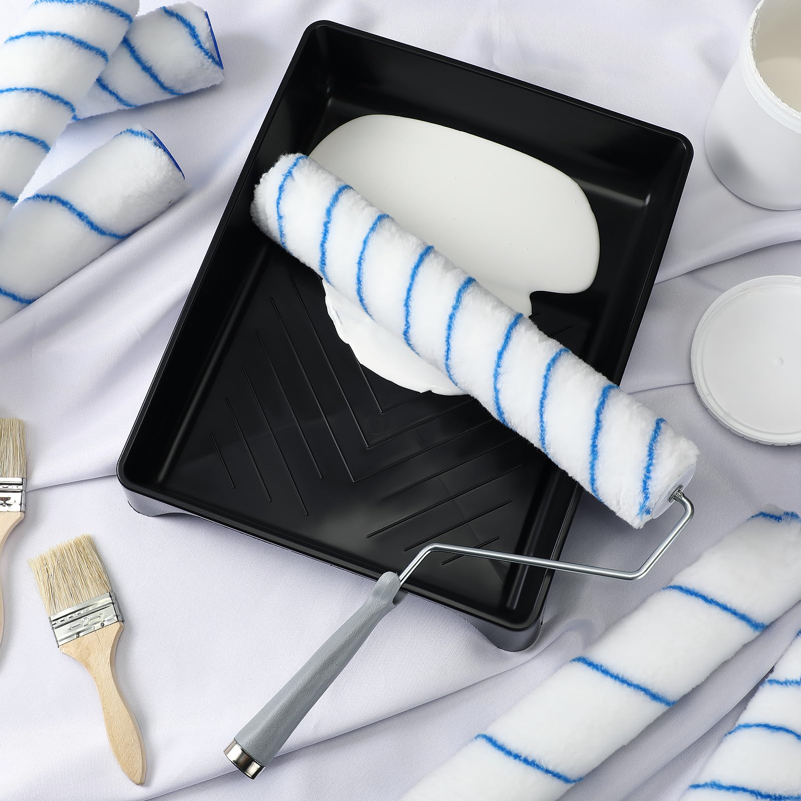 Leumoi 12 coperture per rulli in microfibra da 35,5 cm, ricambi per rullo di vernice, kit di pennelli per vernice, kit di verniciatura per interni e superfici di casa, strumenti di riparazione per la