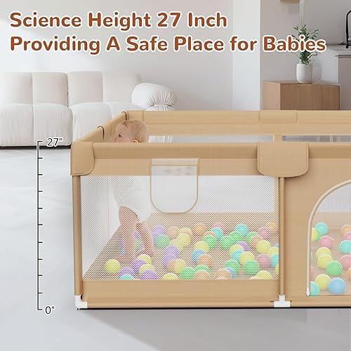 Miniatura 7 de Corralito grande para bebés de 64 x 64 pulgadas, corralito para bebés y niños pequeños con 50 bolas oceánicas, área de juego de valla de seguridad