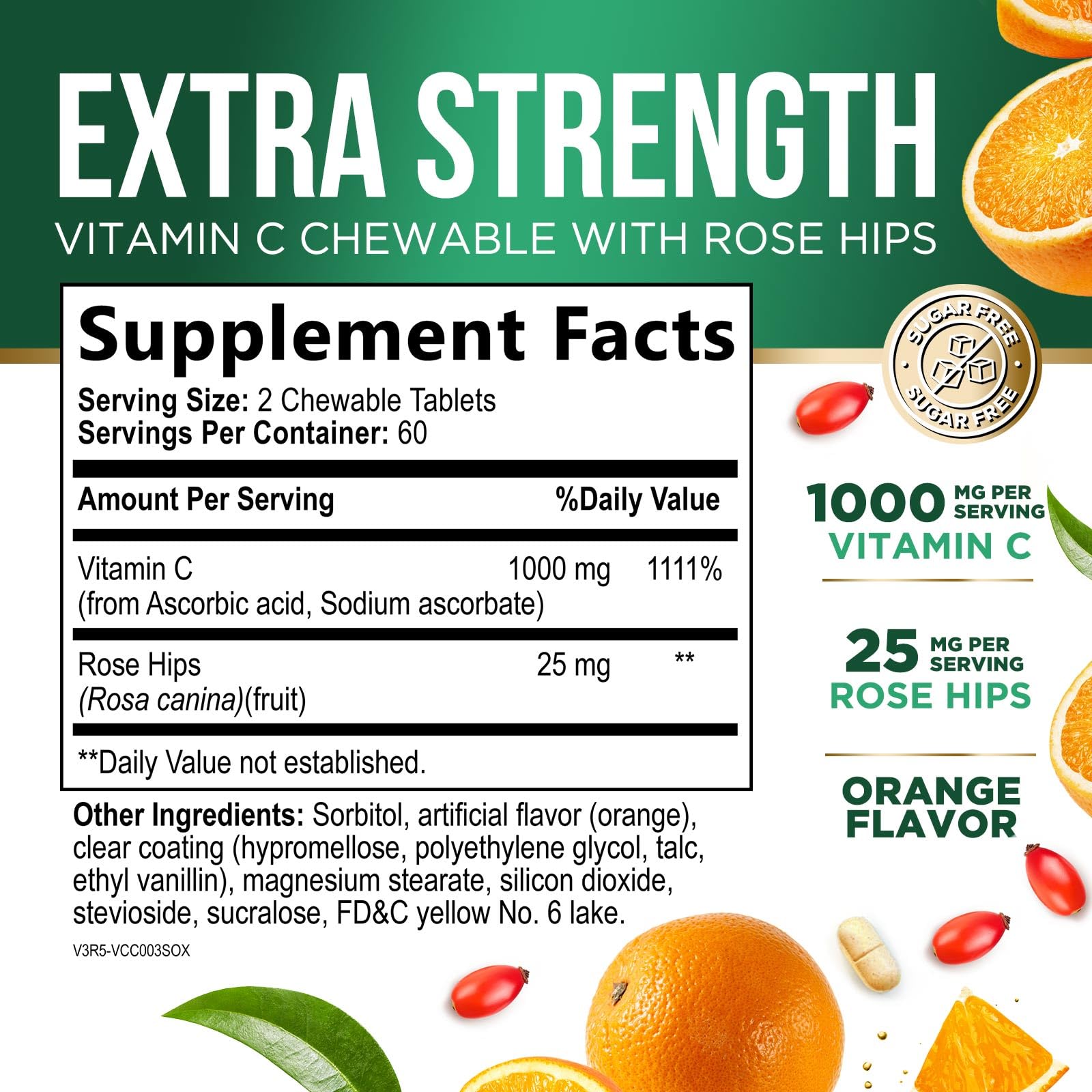 Vitamin C 1000mg Chewable - Sugar Free, Natural Immune Support Supplement with Vitamin C & Rose Hips Bioflavonoids - Extra Strength Antioxidant, Powerful Vit C Chews, Tasty Orange Flavor, 120 Tablets — Amazon image 2