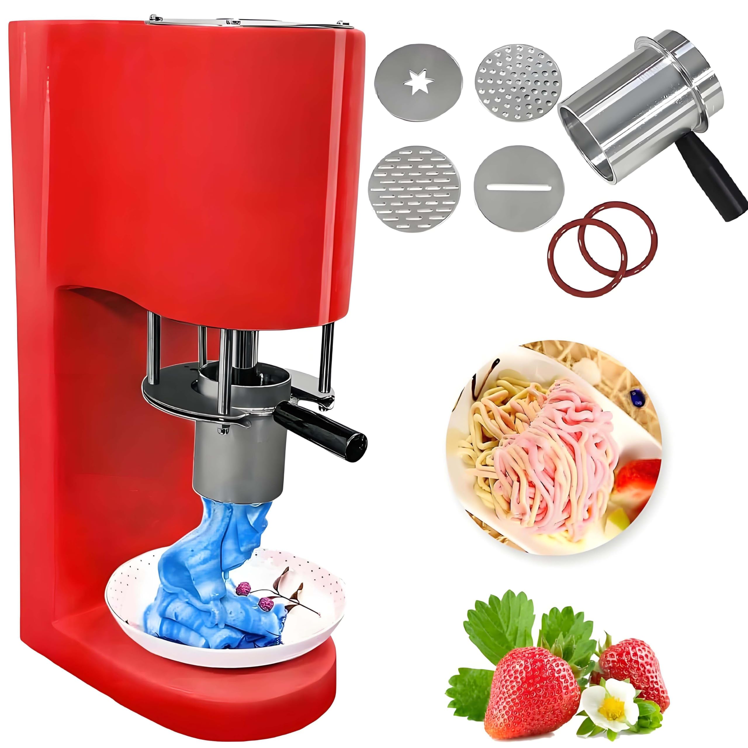 Máquina formadora de helados y fideos de 80 W,420 ml,30 l/h,eléctrica,para hacer espaguetis,para cafeterías y bares,con 4 moldes de acero inoxidable,arranque con un solo toque,fácil de limpiar. red
