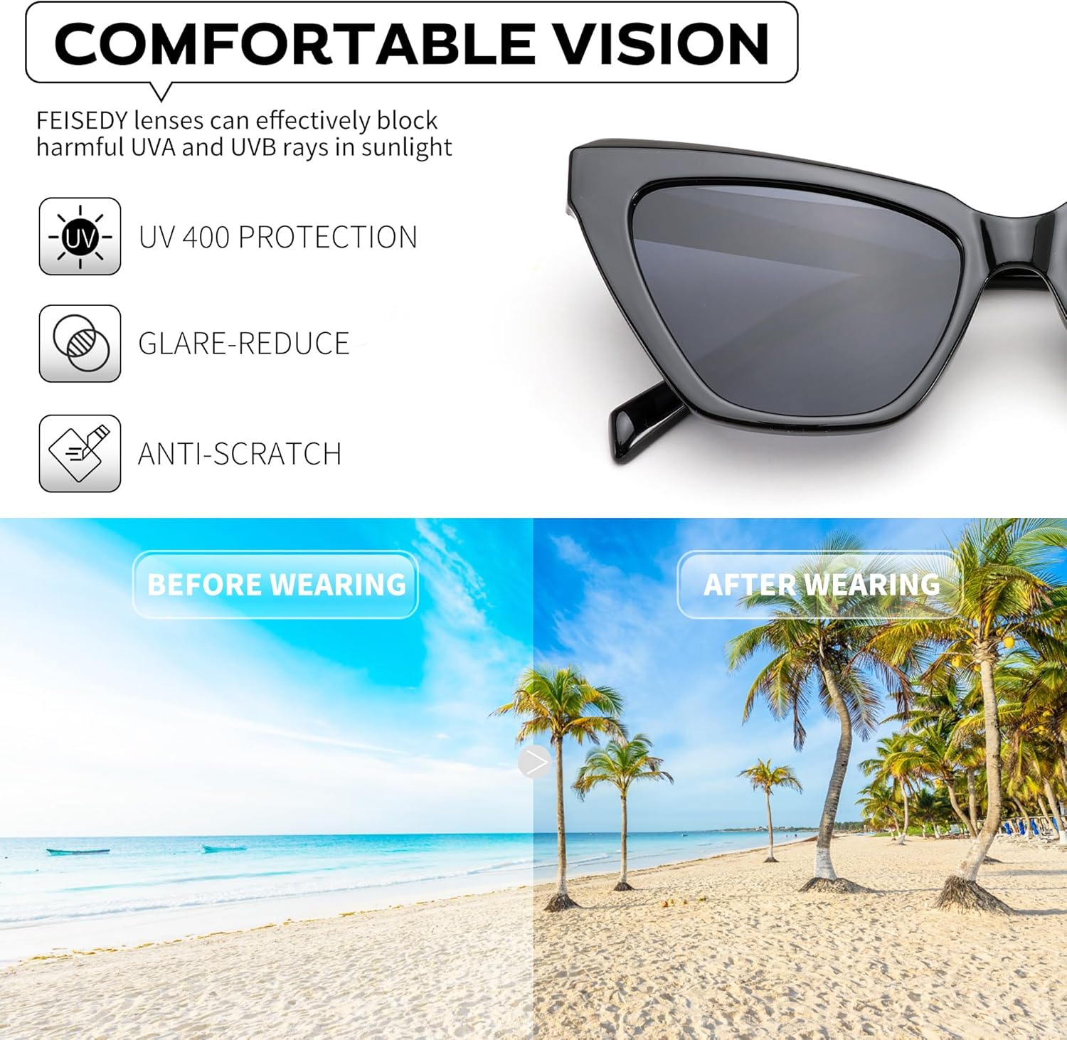 FEISEDY Retro Cat Eye Sunglasses for Women UV400 Protection Small Vintage Chic Shades B0132 - Image 5