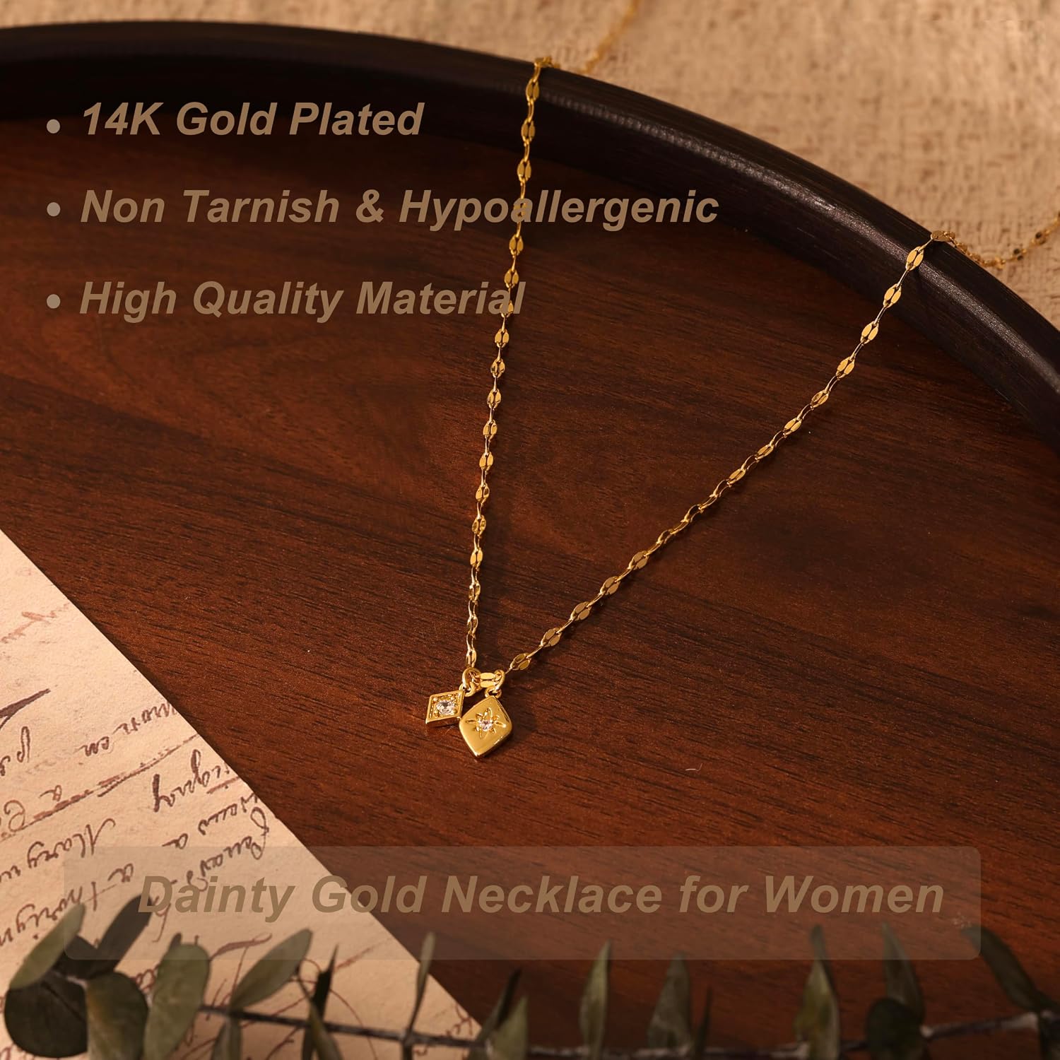 Gold Necklace for Women Dainty CZ Coin Star Pendant Necklace