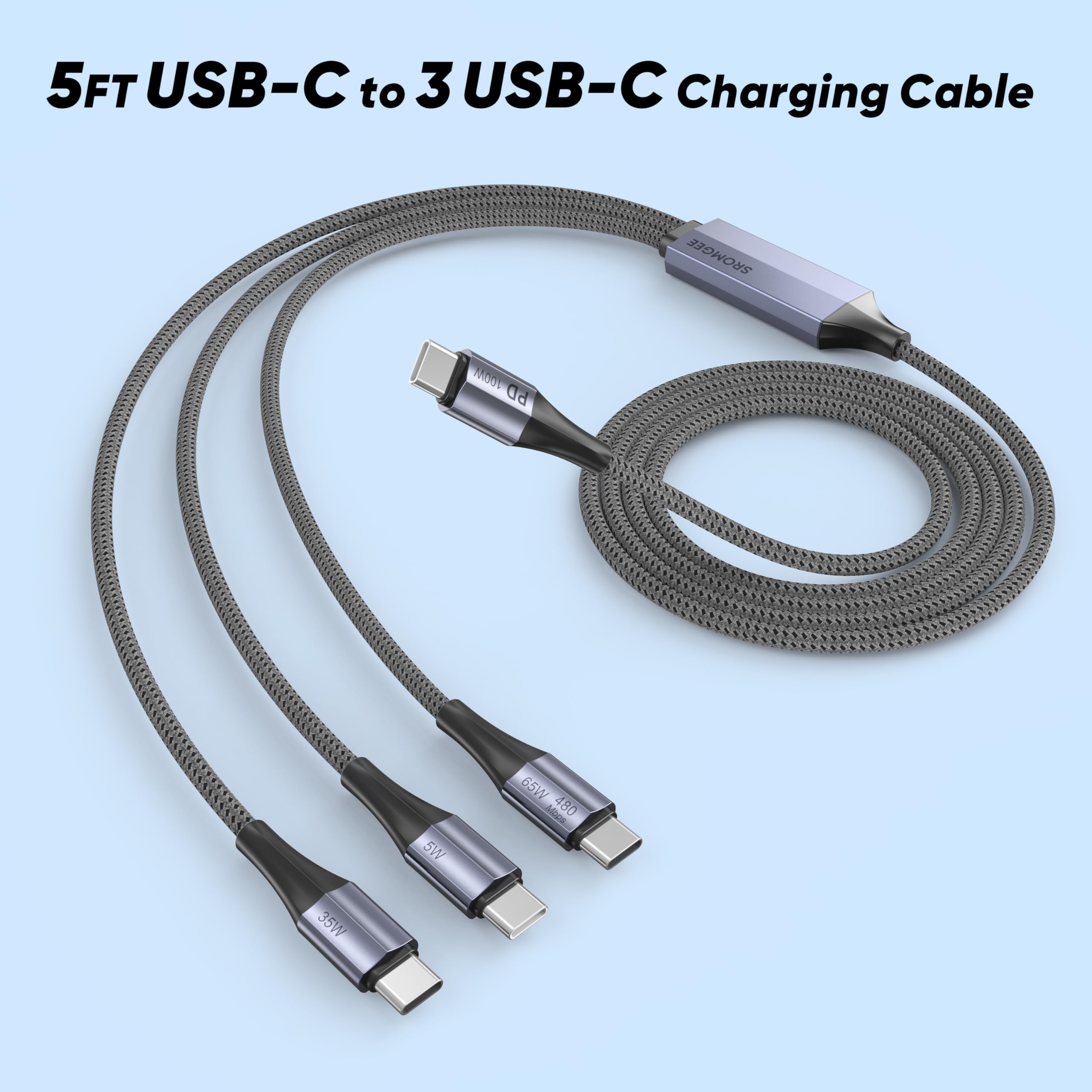 Multi 3 in 1 USB-C Ladekabel, USB C Splitter Kabel 1.5M, Triple Port 100W PD Schnellladekabel mit Nylon geflochtenem USB C auf Typc C Kompatibel mit iPhone 16 15, Samsung Galaxy, iPad, Tablets