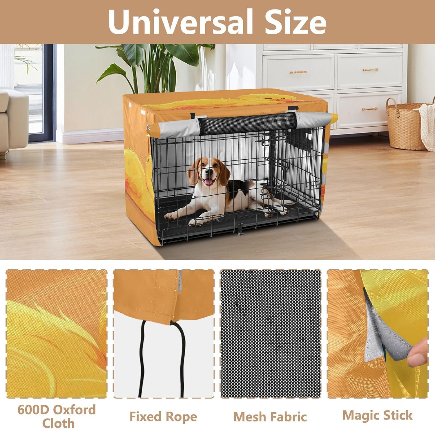 Yellow Duck Sleeping Dog Crate Covers Easy to Install, Pet Kennel Cover with Mesh Windows, X-Large