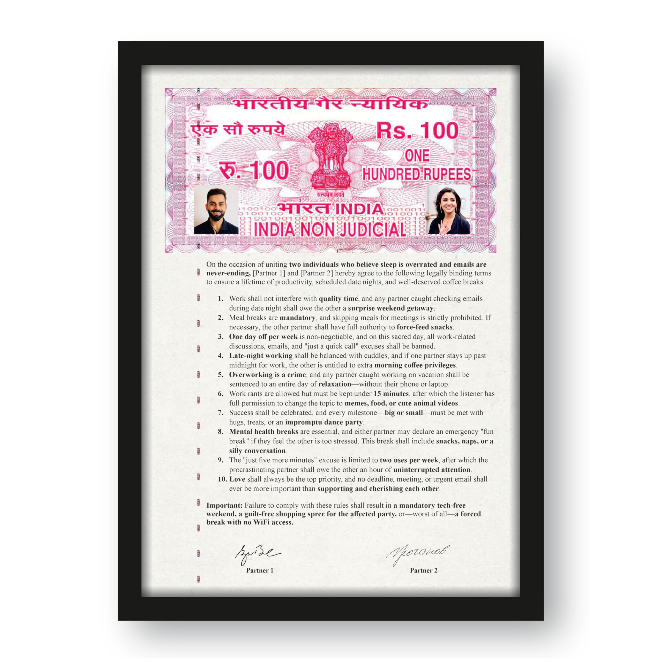 Workaholic Couple Relationship Contract Photo Frame – 9.25 x 12.8… – view 2