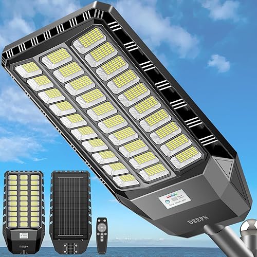 Deepn Luz solar de calle, luces solares de grado comercial para exteriores IP67 impermeable, luces LED de seguridad de inundación de 8700 W, sensor