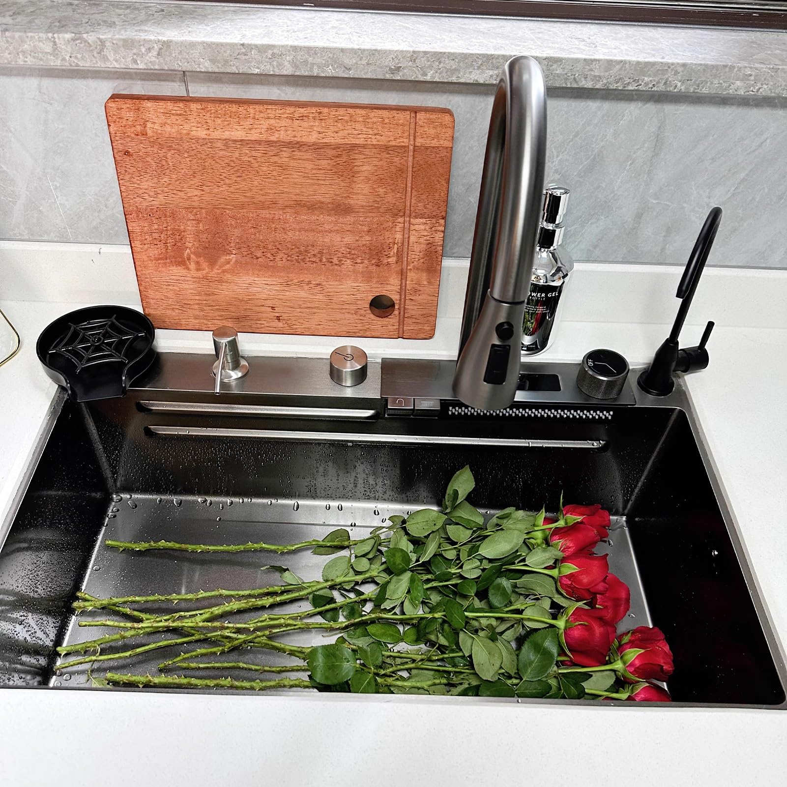 75x50cm Fregadero De Cocina En Cascada Negro, Fregadero Nano De Acero Inoxidable, Fregadero Para El Hogar, Lavabo Para Verduras, Fregadero Individual, Estación De Trabajo