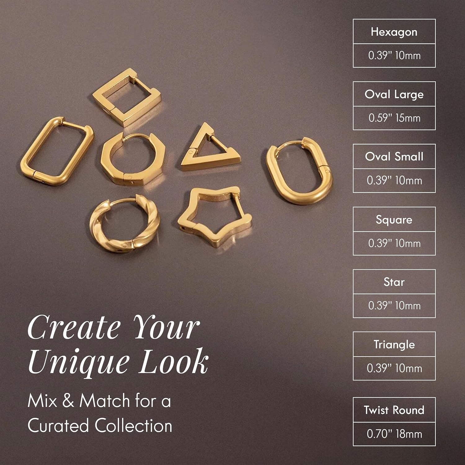 18K Gold Plated Huggie Hoop Earrings for Women, Waterproof Stainless Steel, Hypoallergenic & Stackable Minimalist Gold Hoops in Geometric Shapes and Sizes - Image 4