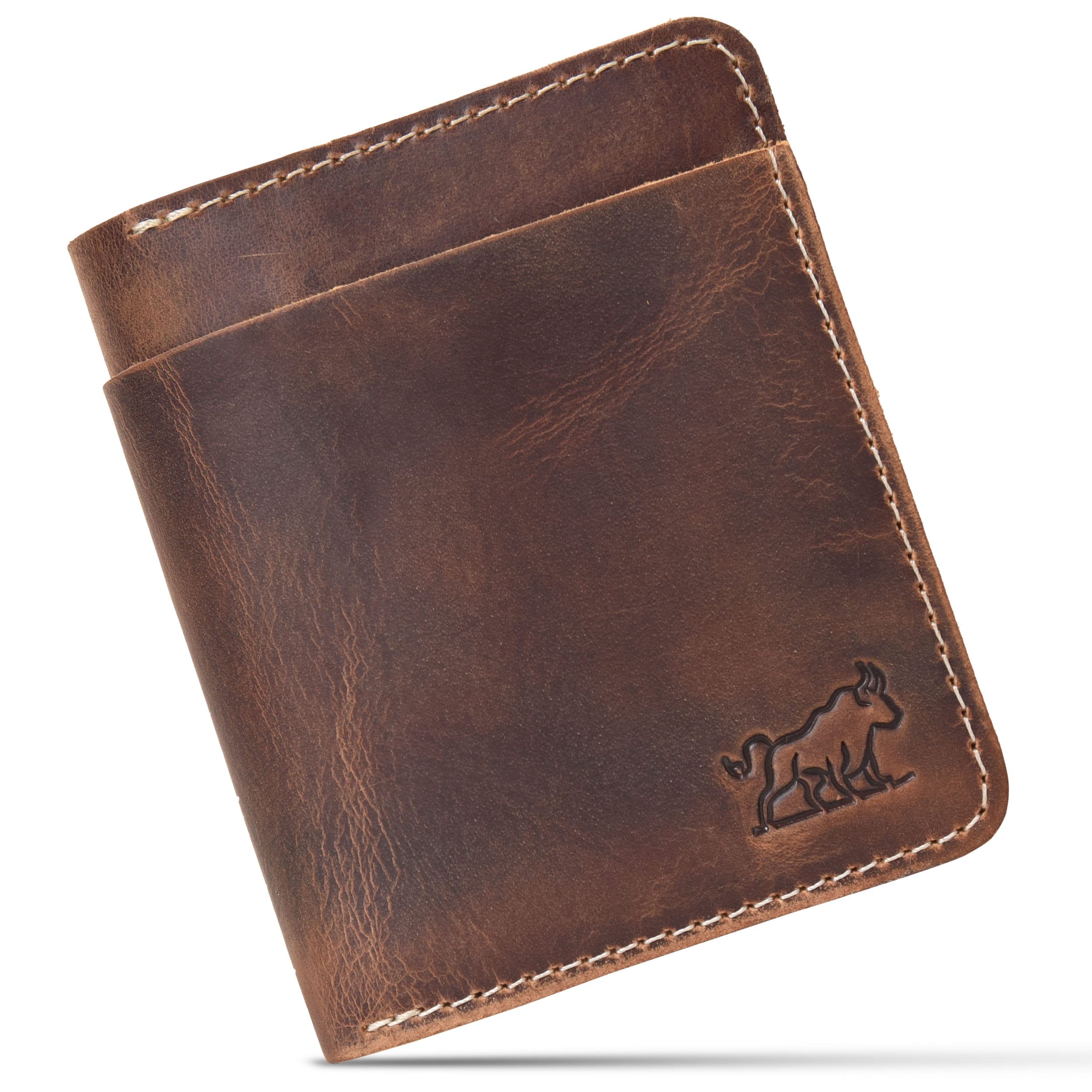 SKiDE Men's Hunter Tan Slim Wallet | Minimalist & Bifold Wallet | Top Grain Leather | Secret Card Compartment & Aging Leather