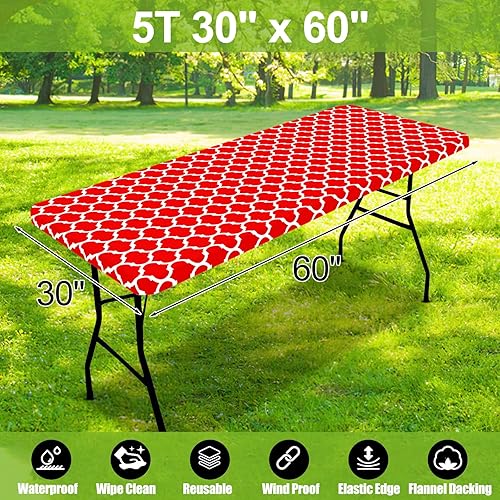 Miniatura 203 de Smiry - Mantel rectangular para mesa de pícnic, impermeable, elástico, ajustable para mesas de 6 pies de vinilo con parte trasera de franela Verde