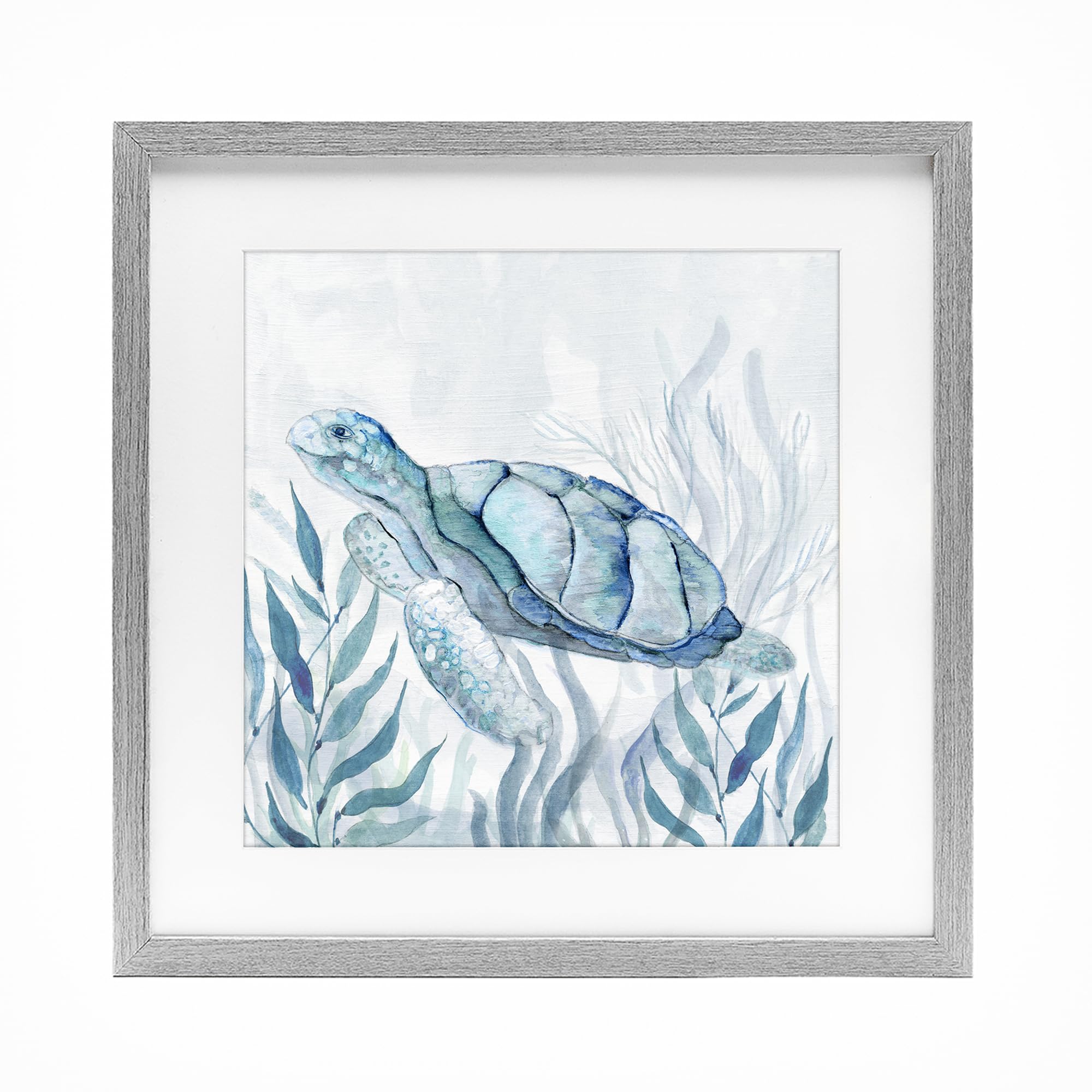 Stupell Industries Farmhouse Gray (Textured) 'Sea Turtle With Subtle Smile'| Framed Print Under Glass