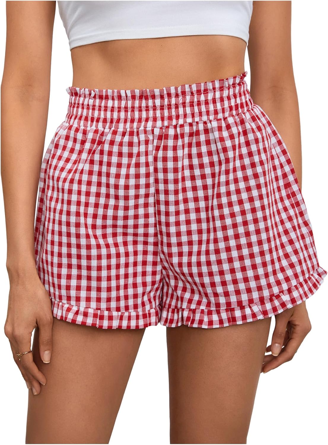 MakeMeChic Womens Gingham Ruffle Boxer Shorts Australia Ubuy