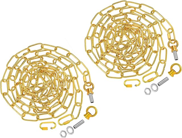 PATIKIL 10 Feet Lighting Chain for Hanging Lamp, 2 Set Chandelier Chain Light Fixture Chain Load Capacity 65 Lbs for Pendant Light, Ceiling Fan, Gold
