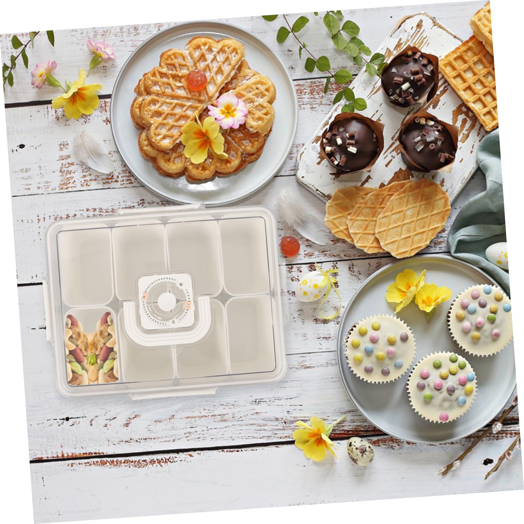 Contenitore portatile per snack, multi-scomparto per frutta, noci e caramelle, ideale per picnic, feste e viaggi, facile da pulire e gestire