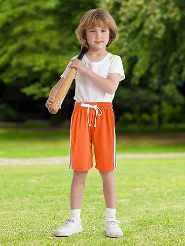 Miniatura 10 de Resinta Paquete de 6 pantalones cortos de malla para niños pequeños con cordón de secado rápido, pantalones cortos de baloncesto atléticos