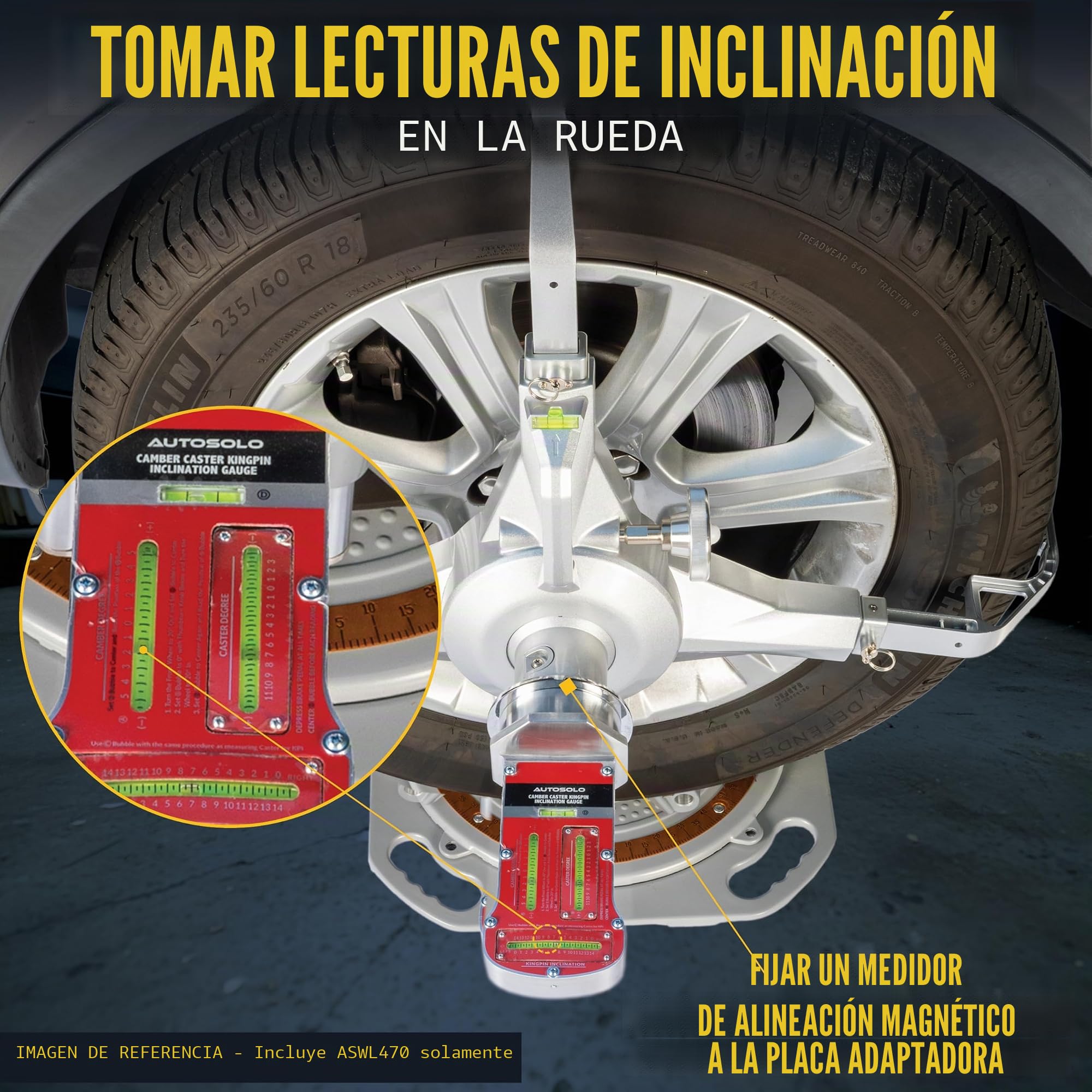 Abrazadera de Neumático para Alineación de Ruedas, Rango 47-110 cm (18,5"-43,3") de Diámetro, Placa Adaptadora Magnética para Medidores de Camber y Caster