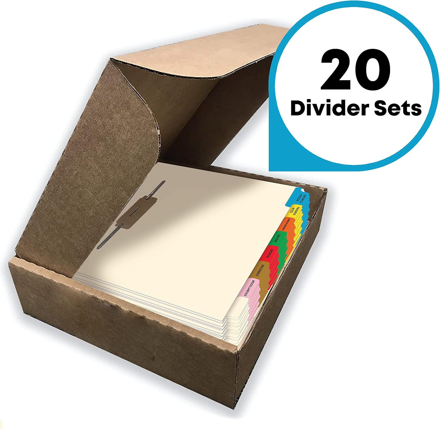 Doctor Stuff - Medical Fileback Divider Set, Side Tab, Side Fastener, 20 Sets of 8 Tabs : Office Products