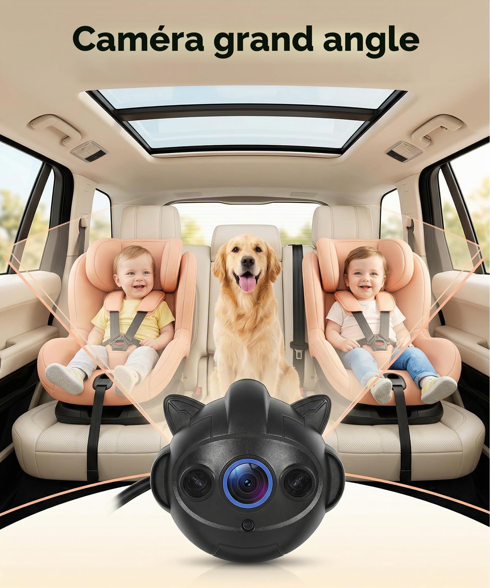 Rimoody Baby Caméra de Voiture pour Siège Arrière, Moniteur Miroir de Vue Arrière Bébé 4,3 Pouces IPS, Retroviseur Voiture Bebe Main Libre Bluetooth & Musique, Vision Nocturne, Lumières Sept Couleurs