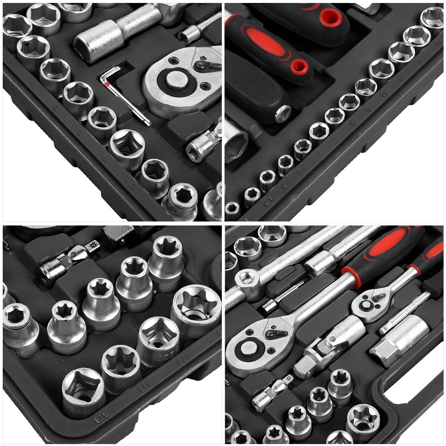 JOMAFA Estuche de herramientas 1/4" y 1/2" carracas, llaves, vasos, puntas, adaptadores 108 piezas