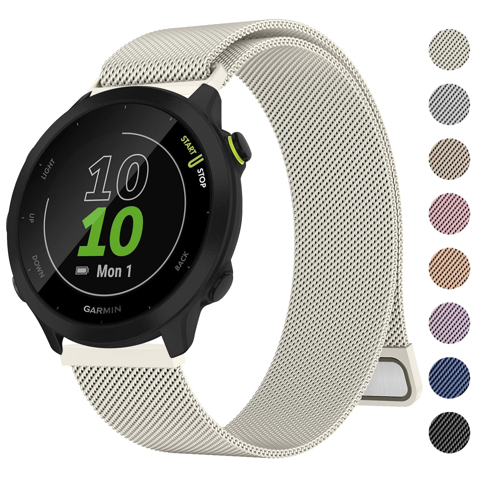 Metal Strap Garmin Venu Sq/Sq 2 Music, Vivoactive 6/5/3, Forerunner 55/645/245 Music, 20mm Stainless Steel Metal Bracelet with Enhanced Magnet for Garmin Venu 2 Plus (Starlight)