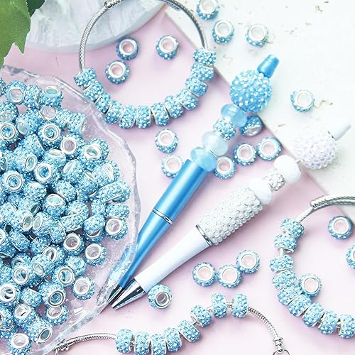Vista 124 de 200 cuentas europeas de agujero grande – Mixcolor Lampwork Rhinestone Craft Beads para bricolaje pulseras joyería fabricación
