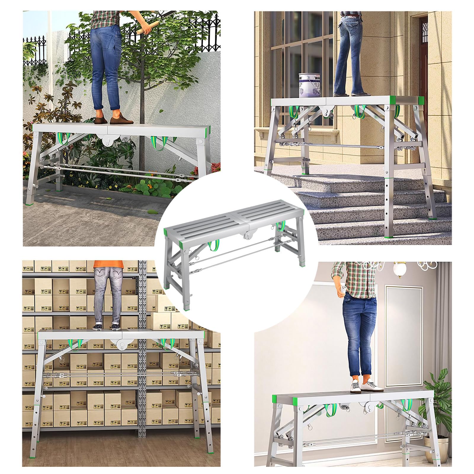 Andamio Plegable PortáTil, Plataforma de Trabajo Ajustable, Andamio de Aluminio Resistente para Limpieza de Techos, Pintura, Lavado de Autos, Carga MáXima de 1120 Libras,180x30cm