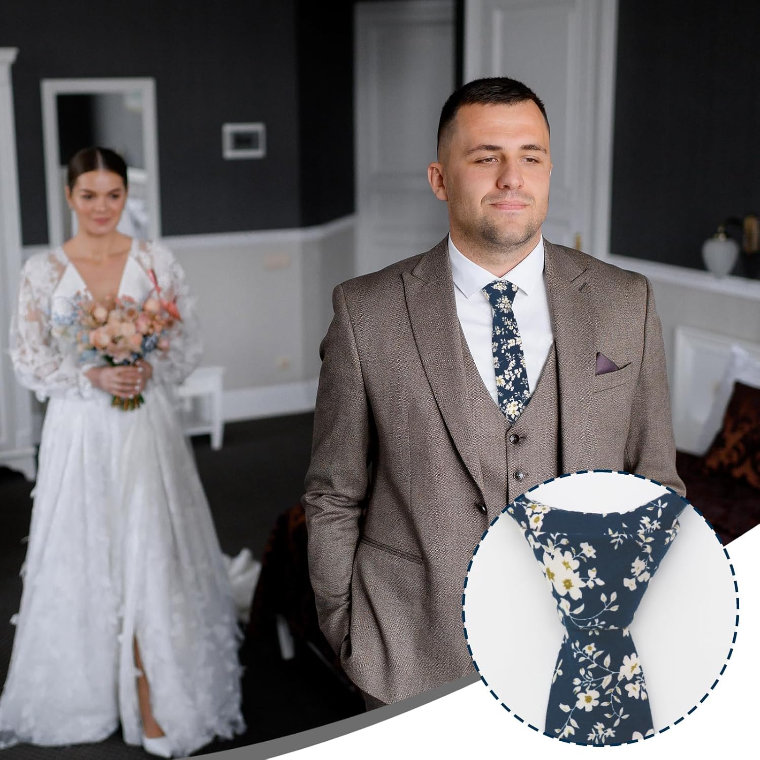 Ties for Men, Sage Green Cotton Floral Tie 2.76" Flower Printed Men's Neckties for Wedding/Groomsmen/Suit/Party - Image 5