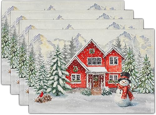 Miniatura 19 de Juego de 4 manteles individuales de hojas de primavera de 12 x 18 pulgadas, diseño de hojas de eucalipto, color negro y blanco, cuadriculado, para