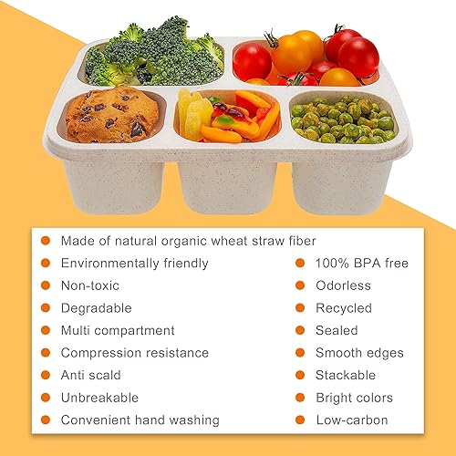 Miniatura 3 de Paquete de 4 contenedores Bento Box para adultos, caja Bento para niños, recipientes de preparación de comidas de 5 compartimentos, cajas de