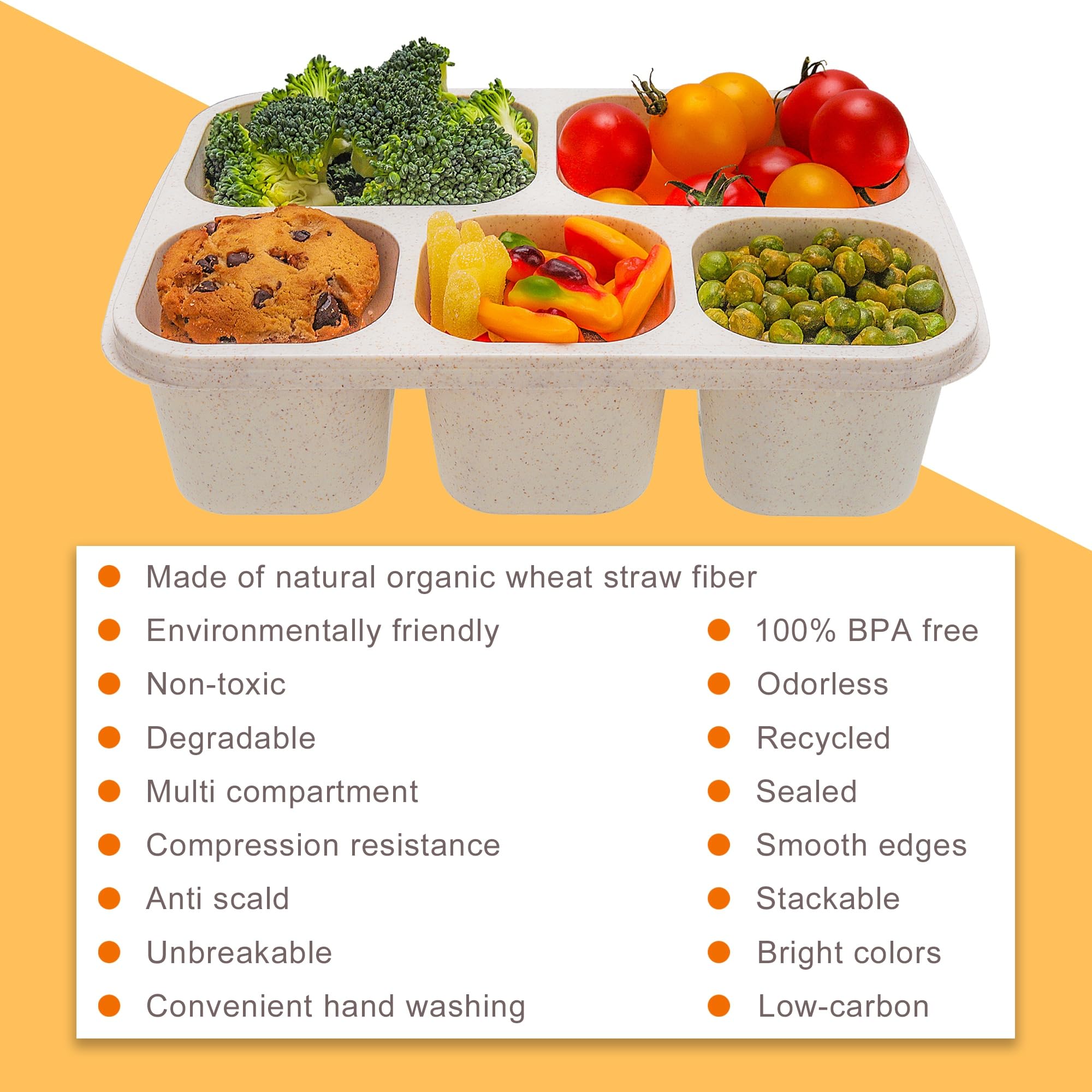 Bento Box Adult Lunch Box, 4 Pack Lunchable Containers for Adults with 5 Compartments, Meal Prep Containers Reusable for Kids, Food Storage Snack Containers for School, Work, Travel - Image 7