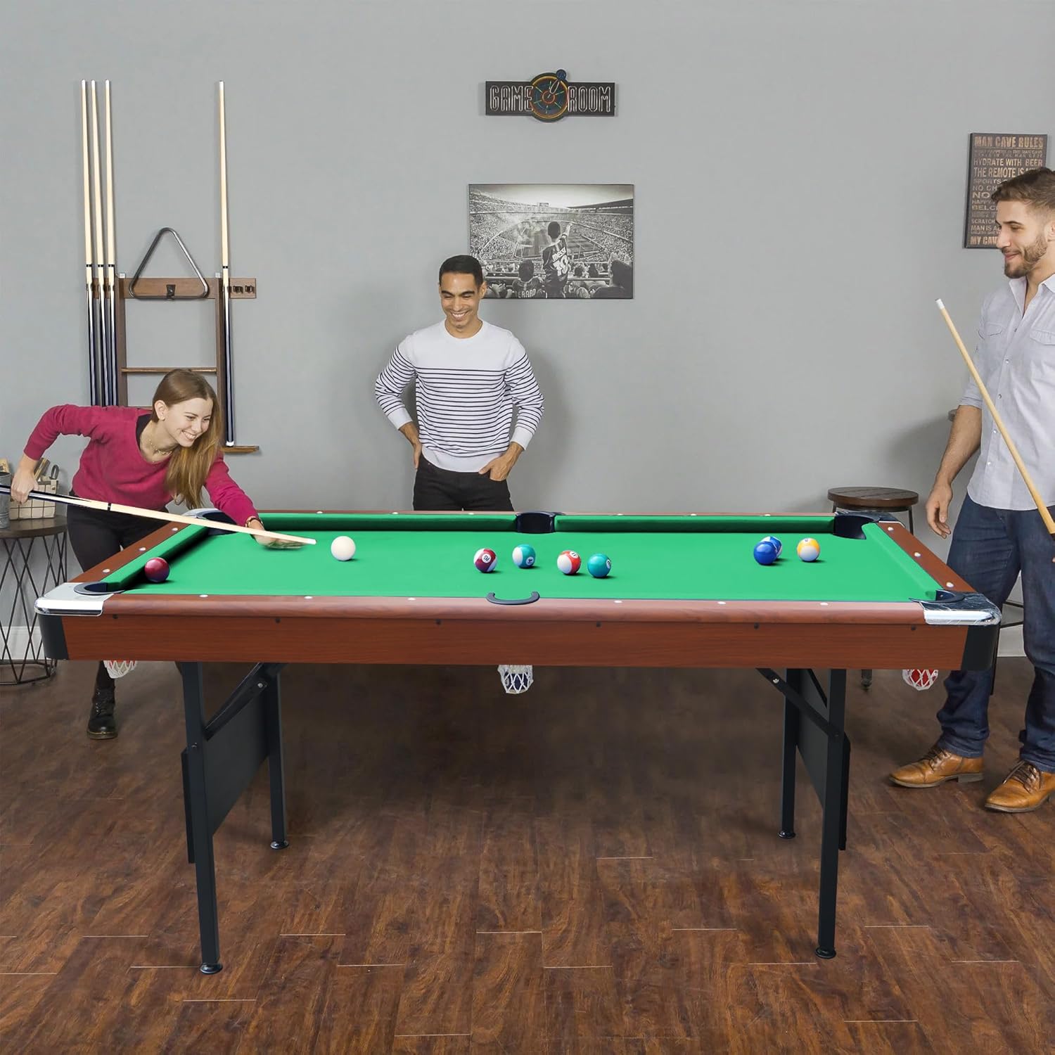 Ditkoko Billiard Table, 64" Folding Pool Table with with Balls, Cues, Chalk, Brush and Triangle, Pool Table Set for Family Game Room, Adult Rrec Room, Basements, Man cave or Garage