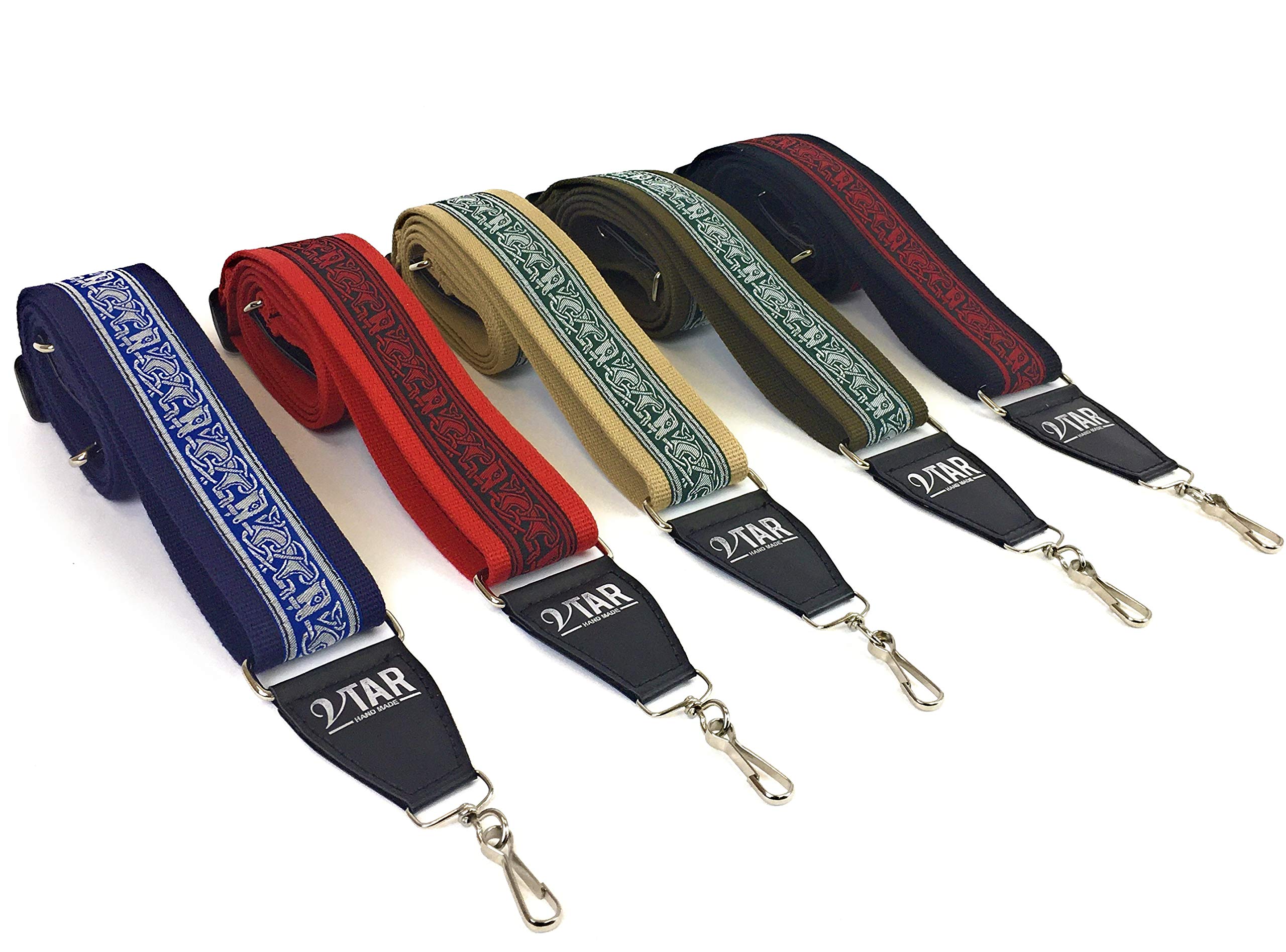 1To1 Music Blue Handmade Irish Celtic Hemp Banjo Strap By Vtar, Vegan Materials ( Red Green Black Beige) (Blue)