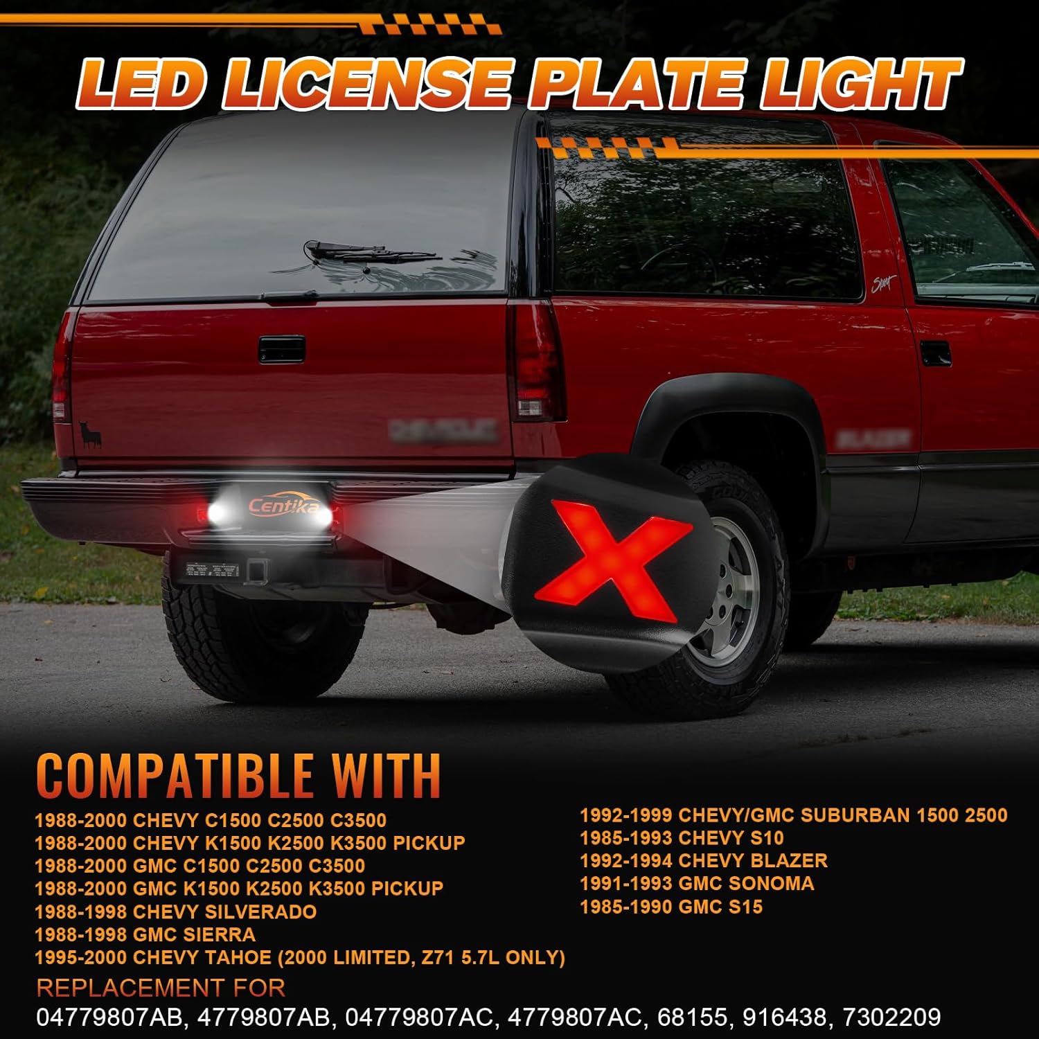 LED License Plate Lights Tag Light Lamp for Chevro-let Blazer C/K Series S10 Blazer Suburban Tahoe, GMC C/K Series S15 Jimmy Yukon, 6000K White & Smoked Lens, Pack of 2 (Xstyle Patent Pending)