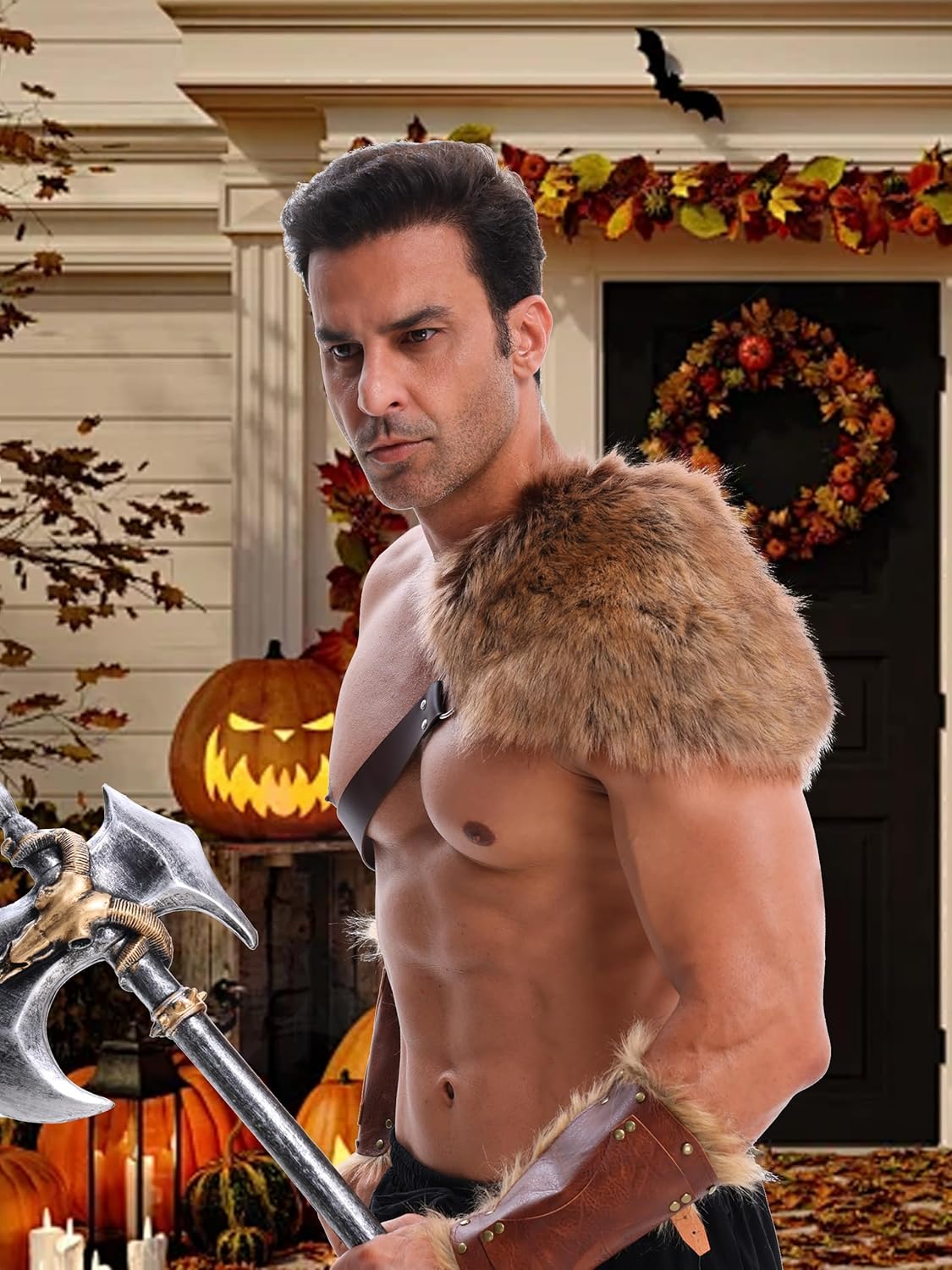 Viking Faux Fur One Shoulder Wrap for Armor Men Shawl Cosplay Medieval Halloween Costume Accessory - Image 5