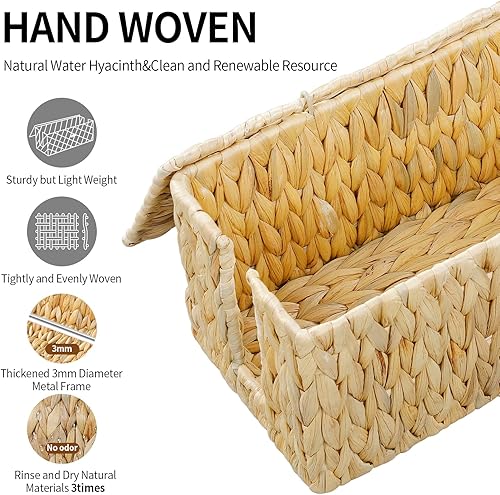 Miniatura 6 de Caja de organización de cables, organizador de cables decorativo de jacinto de agua tejido a mano, 2 ranuras laterales abiertas, caja de cables de