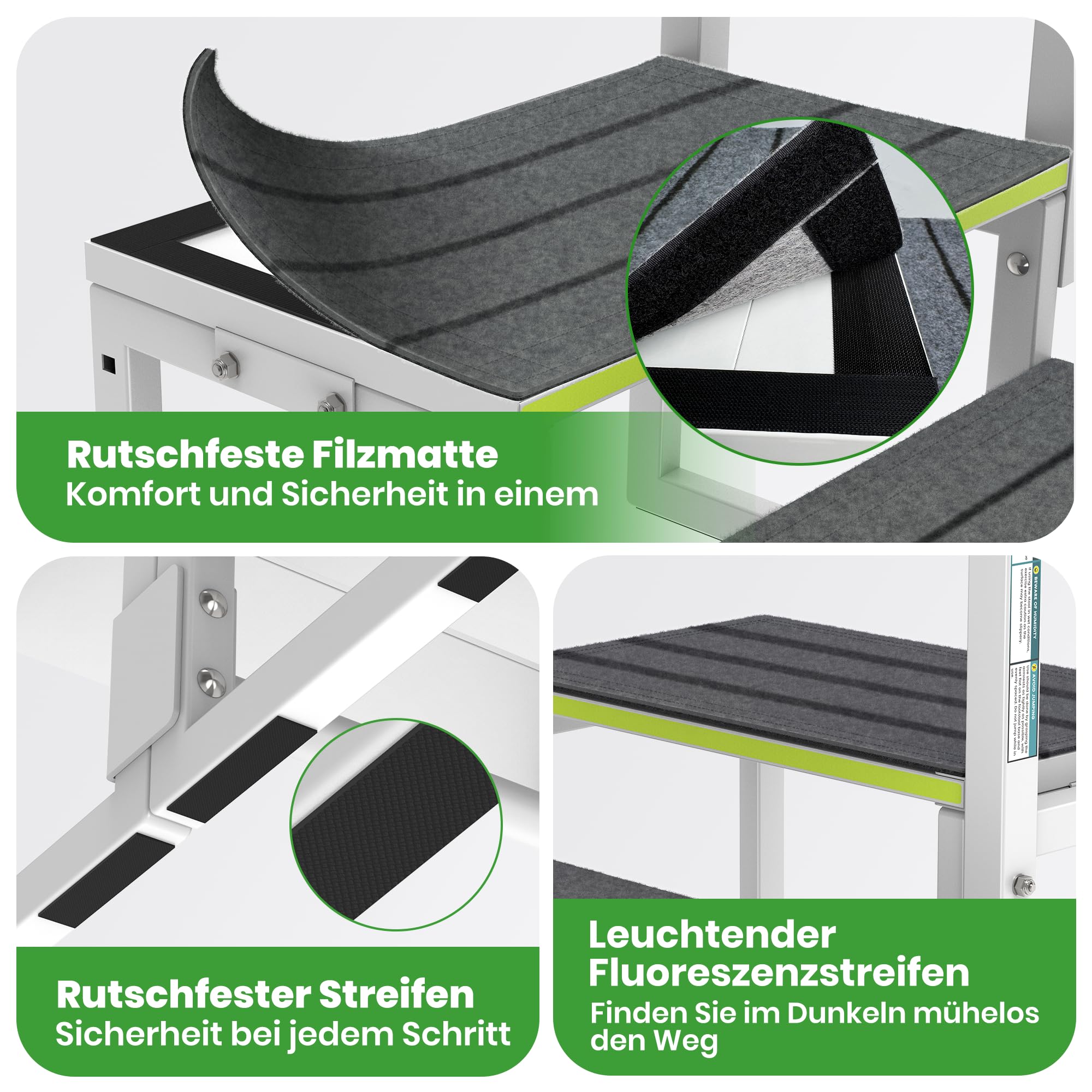 Trittleiter 2 Stufen aus Aluminium, verstellbarer Handlauf beidseitig, extra rutschfeste Trittflächen, 250 kg Tragfähigkeit – ideal für Wohnmobile, Küche & Haushalt