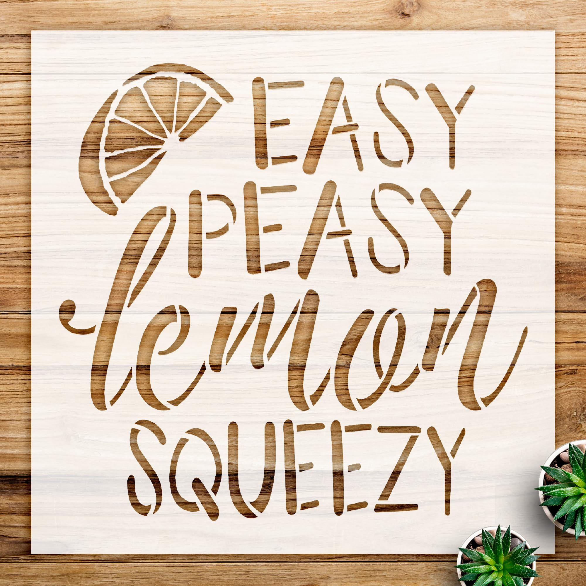 Lemon Script Stencil for DIY Spring Decor, Reusable Template for Kitchen Crafts and Home Art Projects - Size A2 (16.5