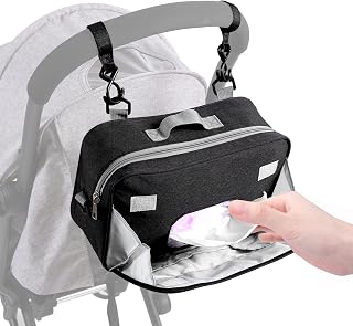 Small Diaper Bag, Mini Stroller Organizer Caddy with Wipe Pockets Caddy Parent Console with Stroller Straps Fit All Strollers, Black