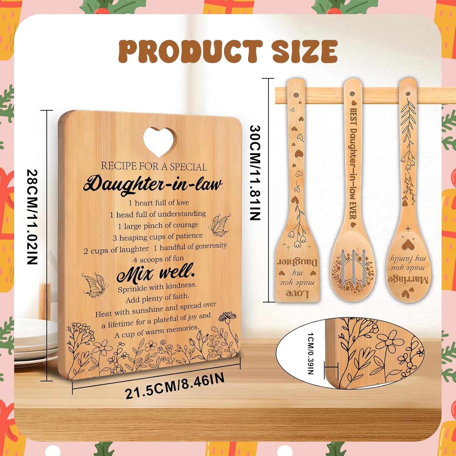 Daughter in Law Mothers Day Gifts Cutting Board Set Best Daughter in Law Gift With Cutting Board Kitchenwares Tumbler Keychain Sunflower Doll for Christmas Birthday Mothers Day for Daughter in Law
