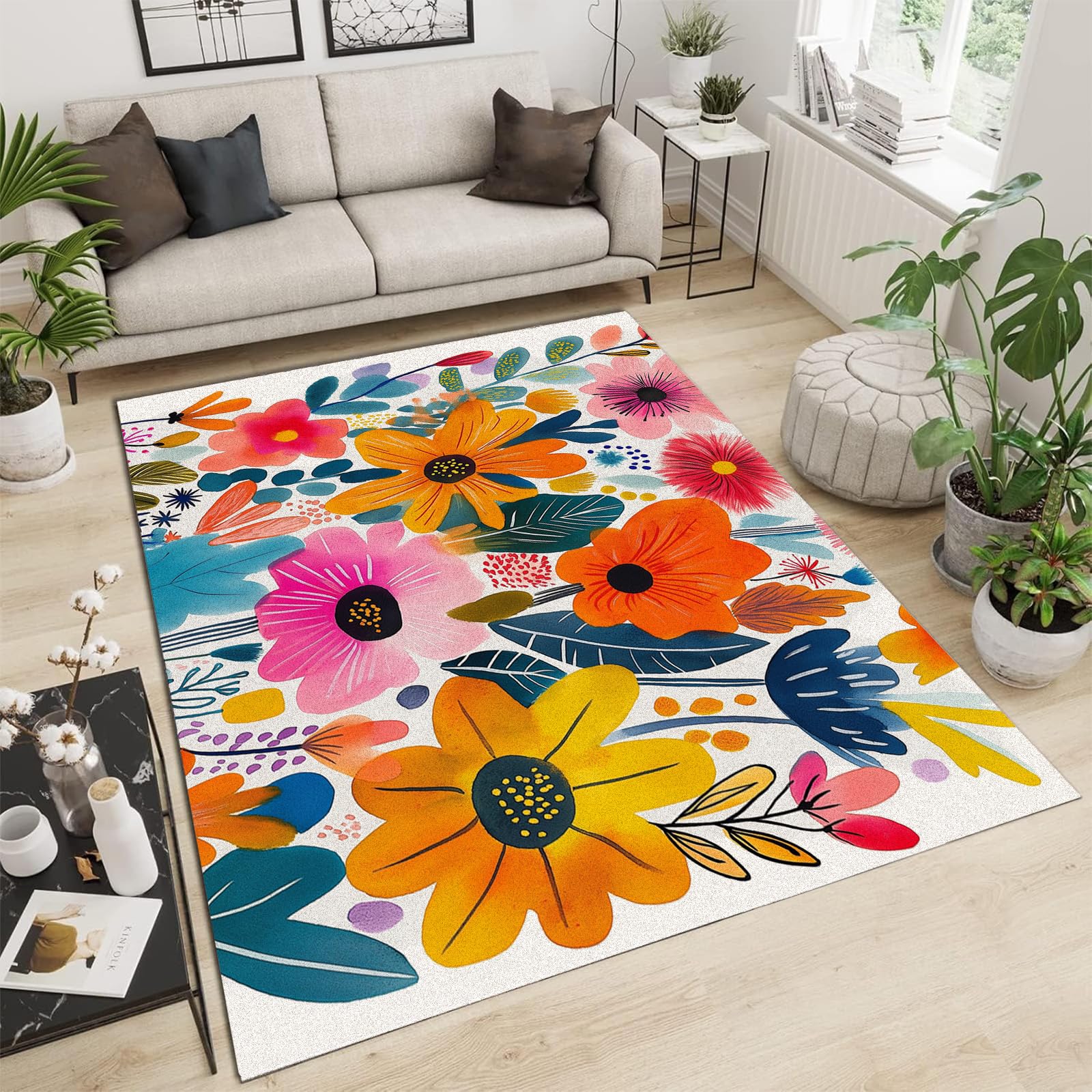 Paillasson intérieur doux anti-poussière et tapis de salon style bohème à poils ras