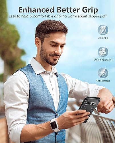 Miniatura 7 de FNTCASE Funda para teléfono Google Pixel 7-Pro protección a prueba de golpes con protector de pantalla integrado y función atril, resistente de